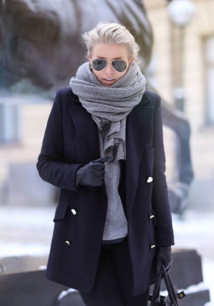 black long wool costs gray scarf