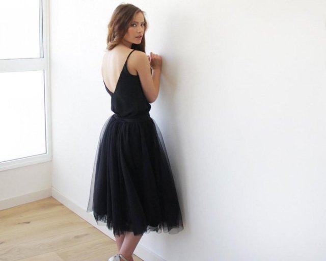 black midi tulle dress with low back