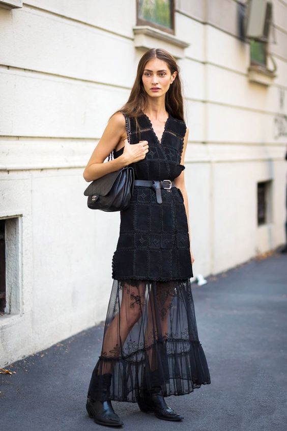 black mesh dress tailored