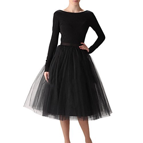 black midi tulle skirt with figure-hugging long-sleeved top