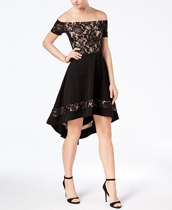 black strapless knee-length high-low dress