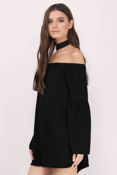 black strapless mini dress with collar