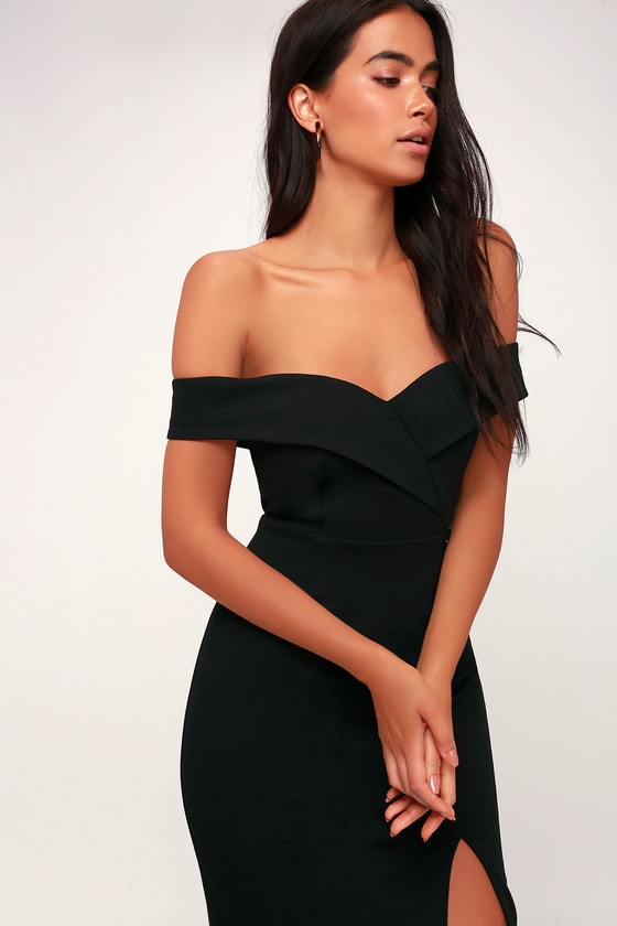 Chic Black Dress - Off-the-Shoulder Dress - Bodycon Dress - LBD .