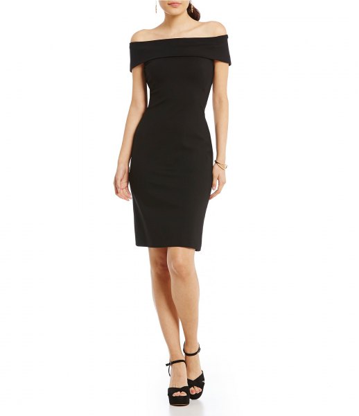 Black strapless short-sleeved mini dress