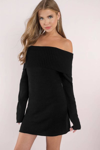 Black off shoulder sweater dress
