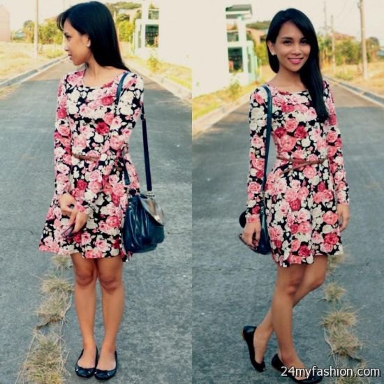 long-sleeved dress with black, pink and white rose