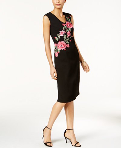 sleeveless coat-midi dress with black rose