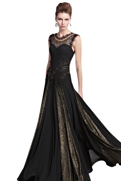 black floor-length sequin dress