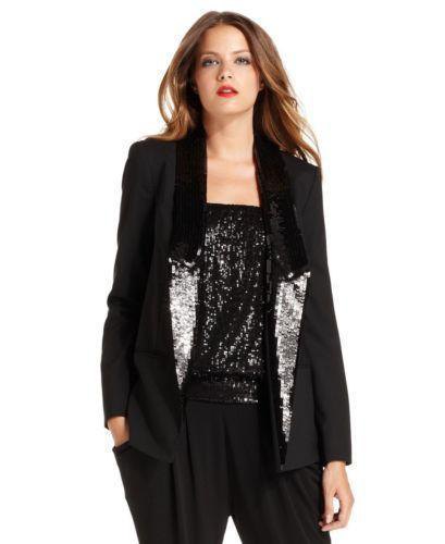black sequined longline tuxedo with a shiny tube top