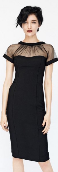 black sheath dress with transparent collar