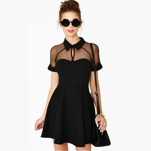 black skater dress with see-through collar