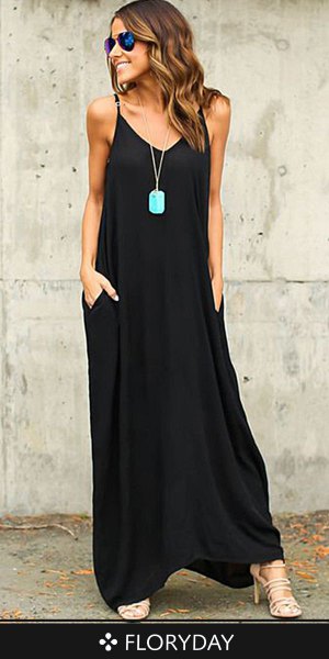 black cotton maxi dress with spaghetti strap