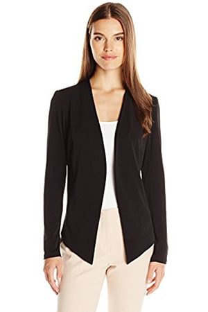 black sports blazer jacket with white top with scoop neckline and light pink pants