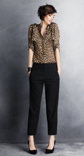 black, straight cut suit trousers with ballet heels