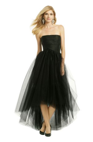 black strapless maxi high low tulle dress