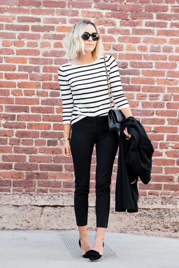 black striped sweater capri jeans