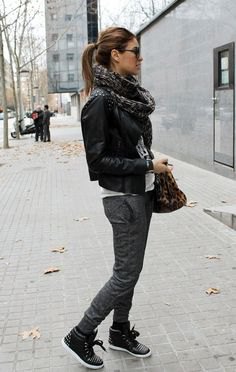 black leather sneakers scarf with rivets