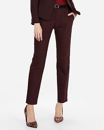 black suit with a burgundy-red, slim-fitting shirt