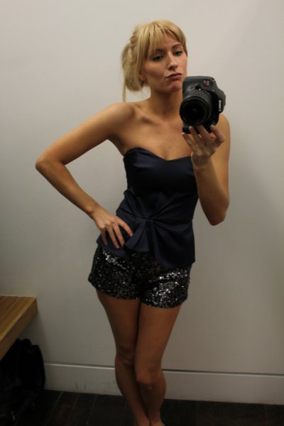 black sweetheart strapless top sequin shorts