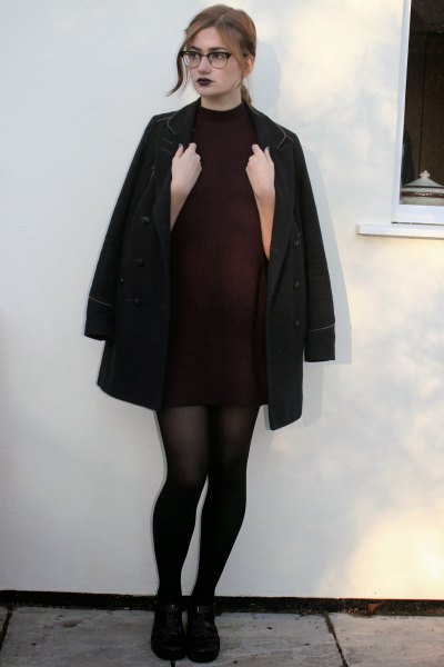black turtleneck long wool coat