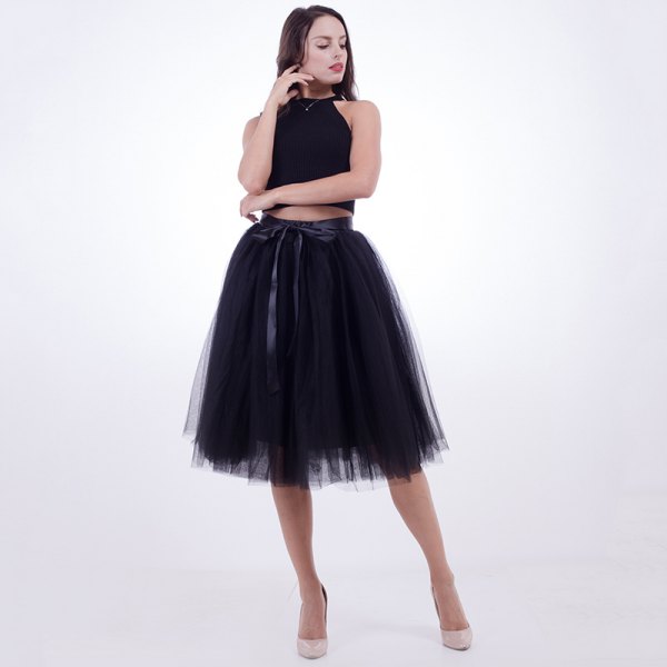 black two-piece midi tutu dress with fit and flare