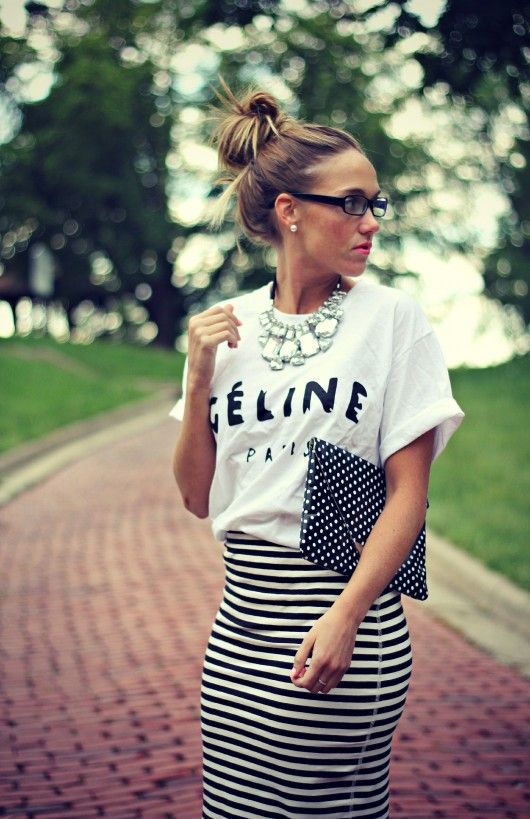 Celine T Shirt and Striped Skirt | Fashion, Everyday outfits .