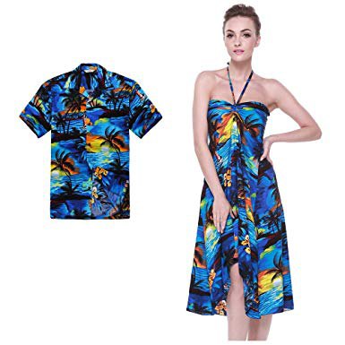 blue and yellow hawaiian mini dress with floral print
