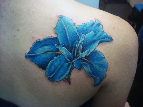 blue hawaiian flower tattoo