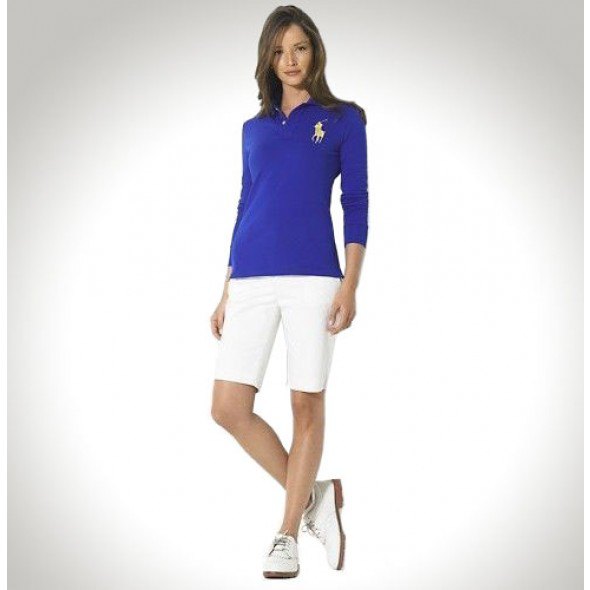 blue long-sleeved polo shirt with slim fit