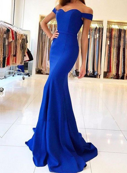blue off the shoulder mermaid party dress