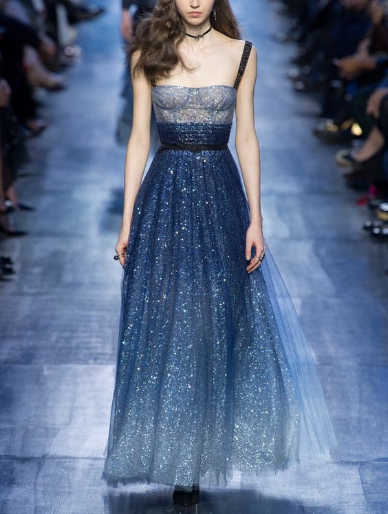blue, sparkling dress with sequins