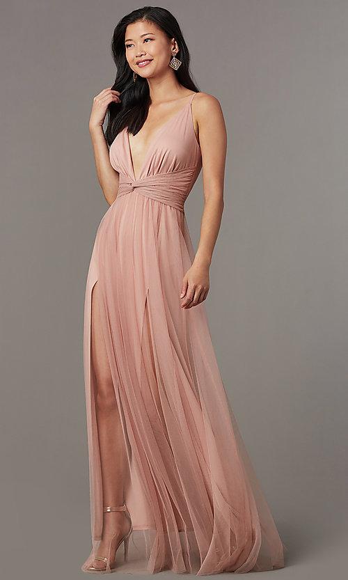 Knotted-Waist Sexy Long Formal Dress in Blush Pi