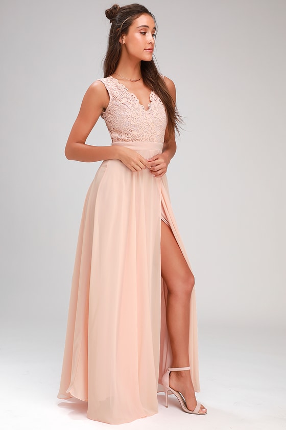 Lovely Blush Pink Dress - Lace Maxi Dress - Backless Dress - Lul