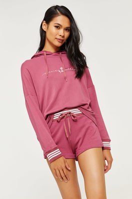 Blushing pink hoodie with matching mini shorts