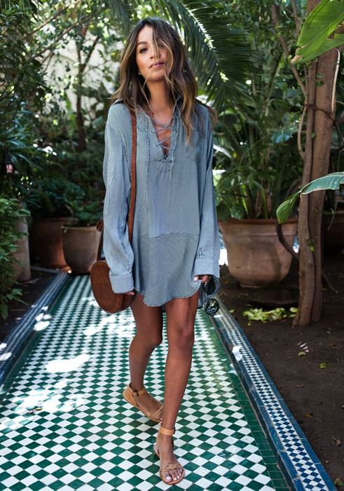 long shirt outfit in boho style