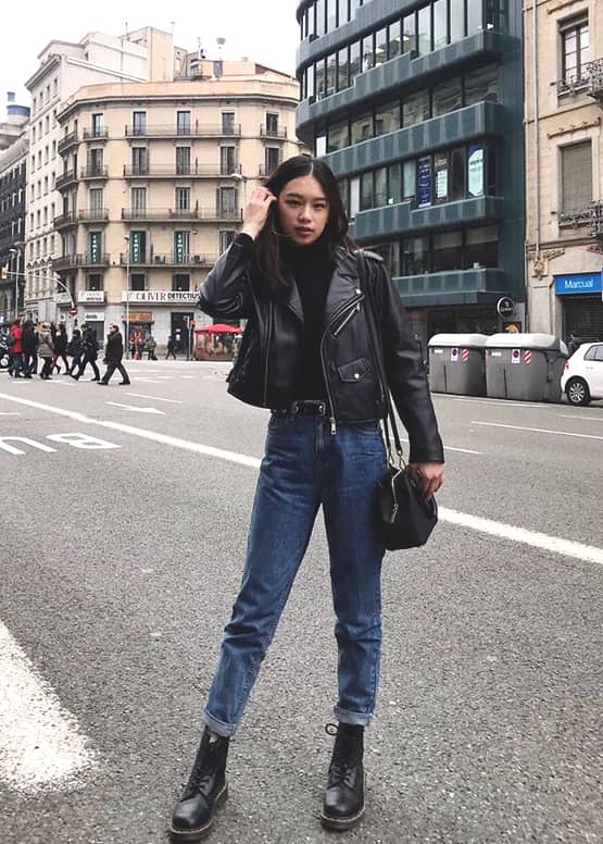 boyfriend-jeans-and-black-leather-jacket-outfit | Ecemel