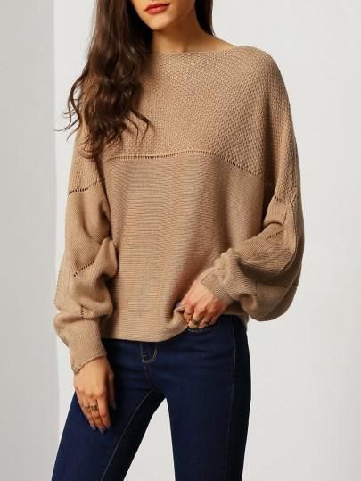 brown sweater with boat neckline