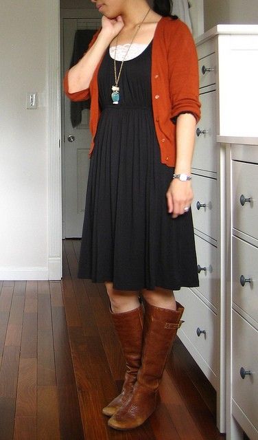 brown cardigan empire waist dress