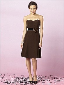 brown fit and flared strapless knee-length bridesmaid dress