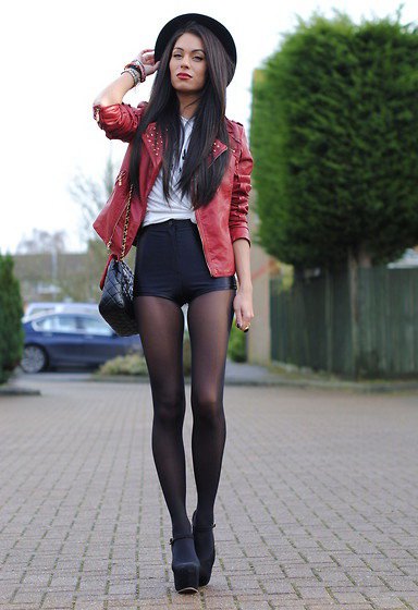 brown leather jacket shorts