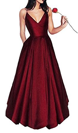 Burgundy maxi dress with V-neck and flare
