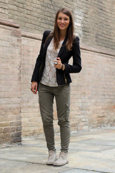 Cargo Pants White Pointed Top Chukka Boots