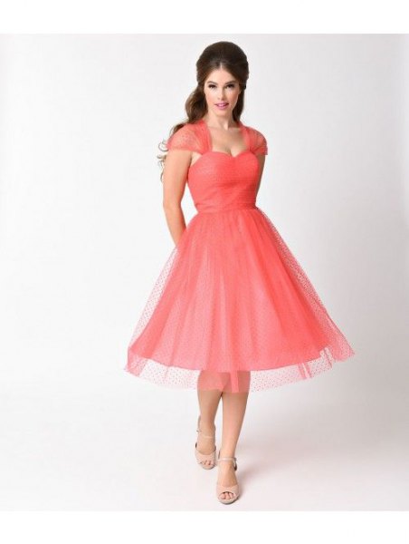 Carol Blush Pink Sweetheart Neckline Flared Midi Cocktail Dress
