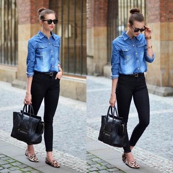 Chambray skirt black skinny jeans