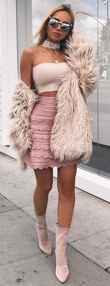 Faux Fur Coat + Pink Skirt | Popular spring outfits, Fashion, Fur .