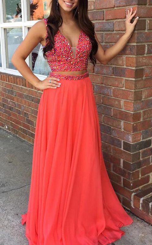 Coral ball gown, two-piece