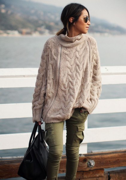 cream-colored oversized pullover cargo pants