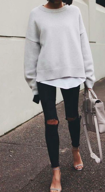 crewneck sweaters + ripped denim | Fashion, Street style, Outfit .