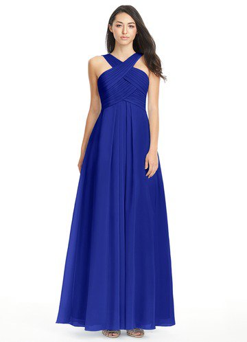 Criss Cross Neckpoint Fit and Flare Royal Blue Maxi Dress