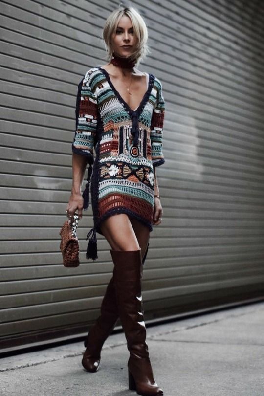 Crochet dress overknee boots